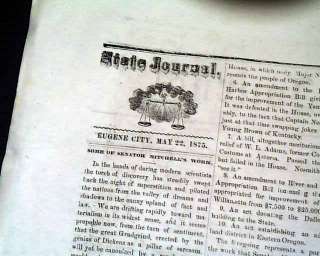 Rare EUGENE CITY OR Oregon State Old West1875 Newspaper  