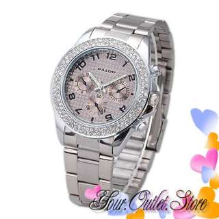 Silver case Champagne Dail Bling Crystal Ladys Watch  