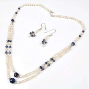  2 Strands Magnificent Natural Sapphire & Fresh Water Pearl 