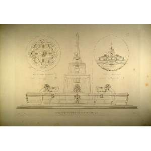  1860 Engraving Fountain Convent Santi Apostoli Rome 