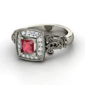  Dauphine Ring, Princess Ruby Platinum Ring with Diamond 