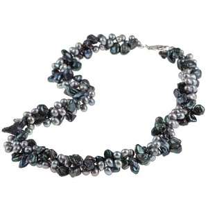  DaVonna Freshwater Grey and Blue Pearl Twisted Necklace (7 