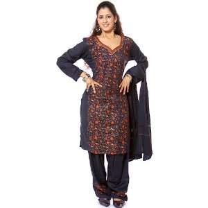 Midnight Blue Kashmiri Salwar Kameez with Needle Embroidery by Hand 