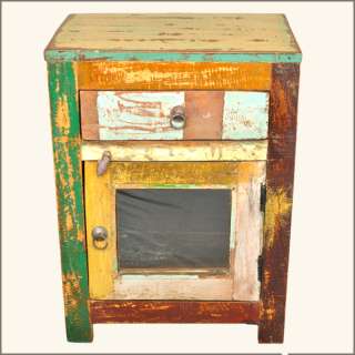 Rustic Distressed Farmhouse Reclaimed Wood Bedside Storage Cabinet End 