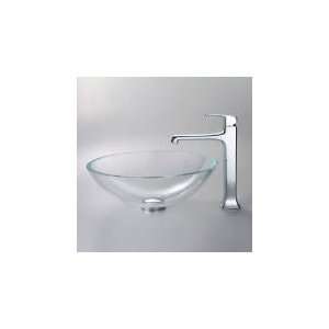   Clear Glass Vessel Sink and Decorum Faucet, Chrome