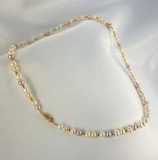 Sea Isle Pearls Multi freshwater pearl Gold Bead14K Necklace, 17, 5 