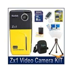  Kodak Zx1 Video Camera Yellow Bundle w/ 8GB SD, Reader 