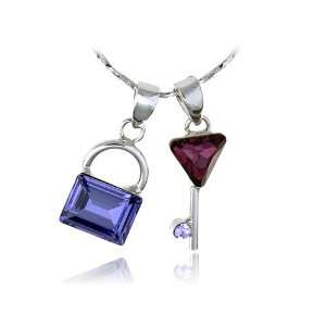   Lock Amethyst Key Pair Safeguard Swarovski Crystal Element Necklace