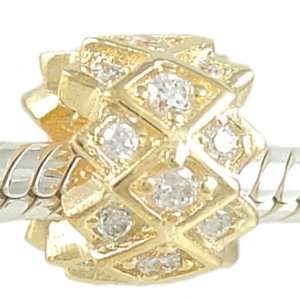 Dazzling Bling CZ bead 14K Gold on Sterling Silver fits European Charm 