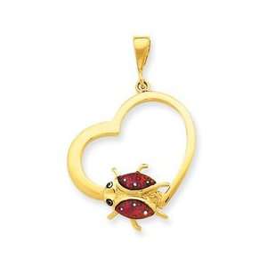  14k Yellow Gold Enameled Ladybug on Heart Pendan: Jewelry