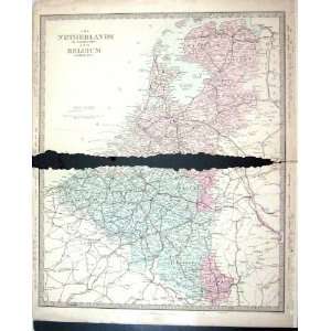 Netherlands Belgium Brussels Harrow Antique Map 1880 