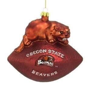 Oregon State Beavers NCAA Glass Mascot Football Ornament (6):  