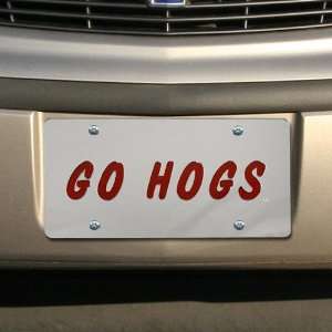 NCAA Arkansas Razorbacks Silver Go Hogs Laser Mirrored License Plate 