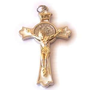  St. Benedict Rosary crucifix with white enamel   Extra 