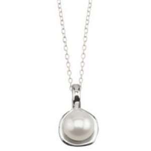  Baroni 925 Sterling Silver Pearl on Sterling Dish Charm Necklace 