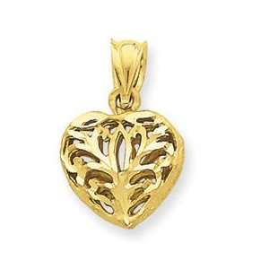  14k Yellow Gold Fancy Heart Charm Pendant Jewelry
