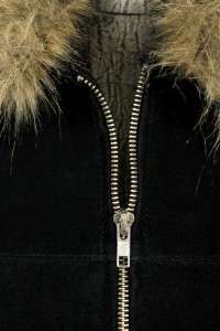 womens black SUEDE LEATHER faux fur jacket coat soft sz SMALL  