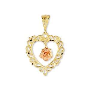    14k Rose Yellow Gold Vintage Style Heart Flower Pendant: Jewelry