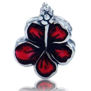 Red FLOWER Enamel Christmas Solid Sterling Silver Fits European Charm 