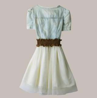   Jean Denim Party Dress 2 4 8 Retro Blue White Skirt With Belt Z  