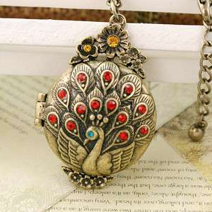 NL0114 Red Peacock Open Case Fashion Jewelry Long Chain Pendant 