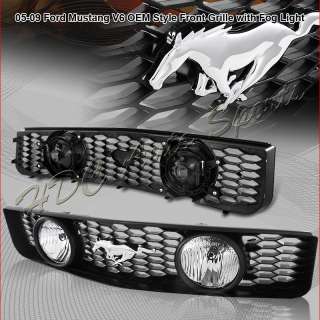 05 09 FORD MUSTANG V6 BLACK GRILL GRILLE WITH CLEAR LENS FOG LIGHTS 