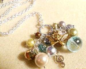 osO PARADISE Oso OOAK silver/aqua/green/brown charm necklace  