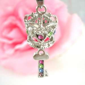  Silver Crown Key Multi Crystals Cell Phone Charm Strap 