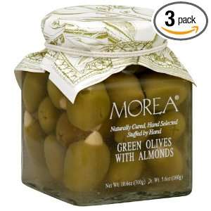 Morea Green Olives w/ Almonds, 10.6 Ounces (Pack of 3)  