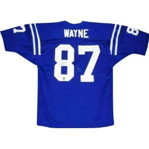  Reggie Wayne Autographed Blue Custom Jersey: Sports 