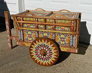   PAINTED AND SIGNED TEA/LIQUOR SERVING CART MADE IN COSTA RICA  
