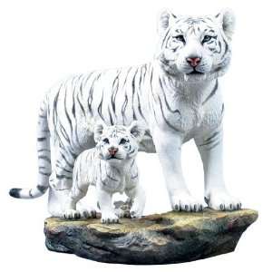 White Tiger and Baby White Tiger Sculpture 
