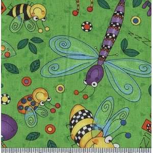  45 Wide Happy Bugs Dance Lime Fabric By The Yard: Arts 