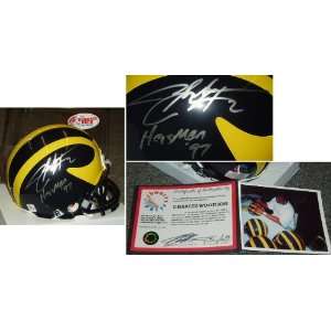 Charles Woodson Signed Michigan Riddell Mini Helmet w/Heisman97 