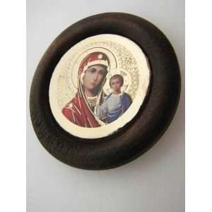   MARY Round Orthodox Icon Wood THEOTOKOS (Lithography 1.75in 4.5cm