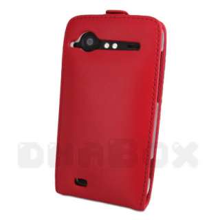 For HTC Incredible S , Cow Leather Case Pouch Cover + Film u_Red 