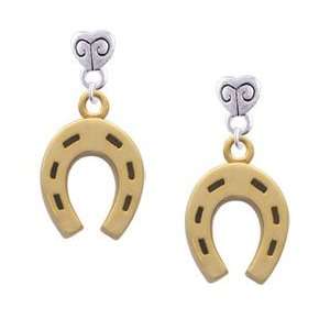  Gold Horseshoe   Gold Plated Mini Heart Charm Earrings 
