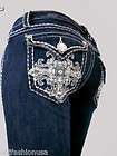   Idol Bootcut Jeans White Stitch Vintage Cross Rhinestone Stretch.1 13