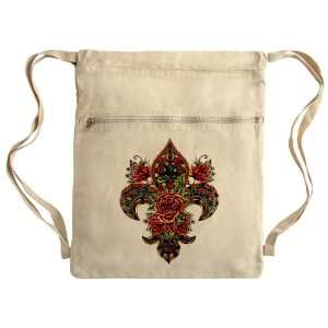  Messenger Bag Sack Pack Khaki Floral Fleur De Lis 