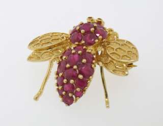 Estate 14k Gold Ruby Detailed Fly Bee Brooch Pin NICE  