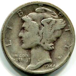 1944 D ★★★ VG/F MERCURY/WINGED LIBERTY DIME AS IN PICTURES 