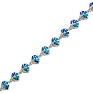 Opal Shell Bracelet Sterling Silver 7in. Linked Blue Inlay Opal Shell 