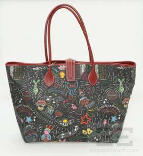   Black & Red Coated Canvas Macys Parade Large Cindy Tote NEW  