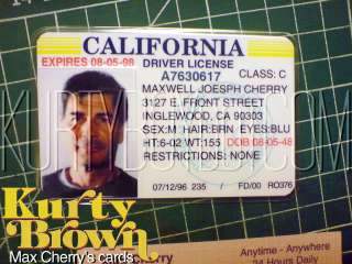 JACKIE BROWN MAX CHERRY ID LICENSE CARDS PROP REPLICAS  