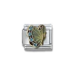 March Aquamarine Gold Czech Crystal Butterfly Birthstone Italian Charm 