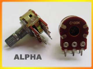 2x ALPHA C100K Dual Stereo Potentiometer Log Taper pots  