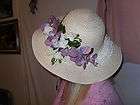 New Beige large brim hat, with lace and pearls and a butterfly Rose 