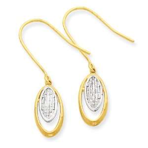  14k & Rhodium Diamond cut Oval Dangle Earrings Jewelry