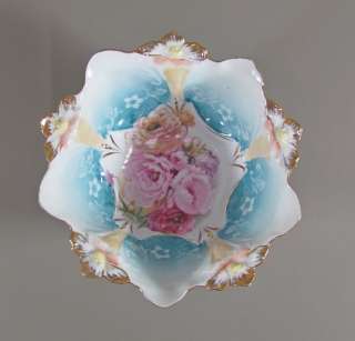 Antique R.S.Prussia Footed Blue and Floral Bowl  