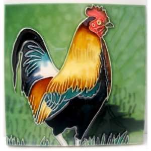   Finish Hand Painted Art Tile   Rooster Red Jungle Fowl: Home & Kitchen